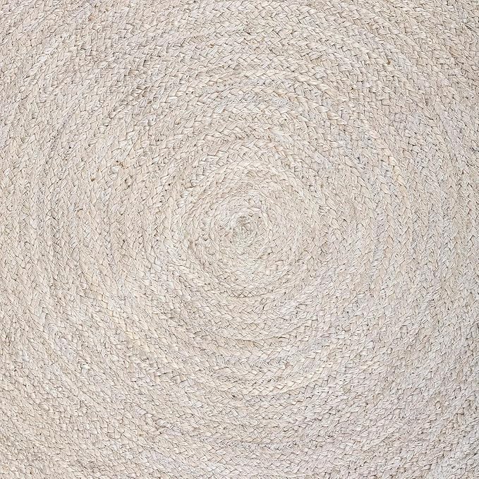 HOMEMONDE Handwoven Jute Area Rug - 3 feet Round Natural Yarn Loom Braided Rug - Eco-Friendly Boho Farmhouse Reversible Design for Bedroom, Living Room, and Kitchen (Off-White)
