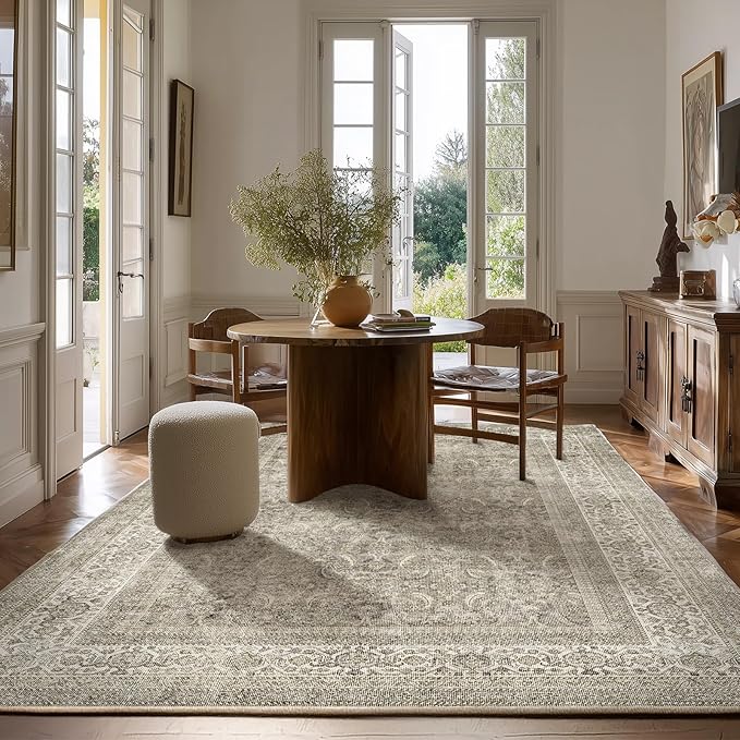 10x14 Area Rug Washable Rugs: Living Room Rug Stain Resistant Non Slip Low Pile Faux Wool Soft Large Area Rugs for Bedroom Farmhouse Dining Room Under Table Nursery Home Office Indoor