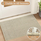 Faux Jute Non-Slip Area Rug, 2x3 Washable Pet-Friendly Floor Mat for Living Room, Bedroom, Entryway, Machine Woven Durable Scratch Resistant Carpet, Cream Beige/Brown