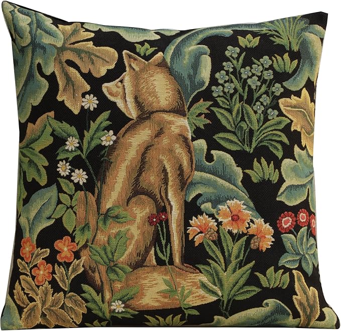 Charlotte Home Furnishings Throw Pillow Covers Decorative Boho Pillow Covers for Couch Living Room Black Wolf Square Cushion Cases 18x18 in European Cotton Jacquard Woven for Cozy Bedroom Decor