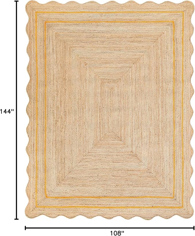 Village Weave Scalloped Jute Boho Entryway Runner - Yellow (9'x12')