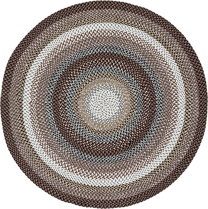 SAFAVIEH Washable Rug Outdoor Braided Collection - 5' Round, Brown & Multi, Handmade & Reversible, Non-Shedding & Easy to Clean, Ideal for Patio, Backyard, Deck, Kitchen, Mudroom (BRD308T)