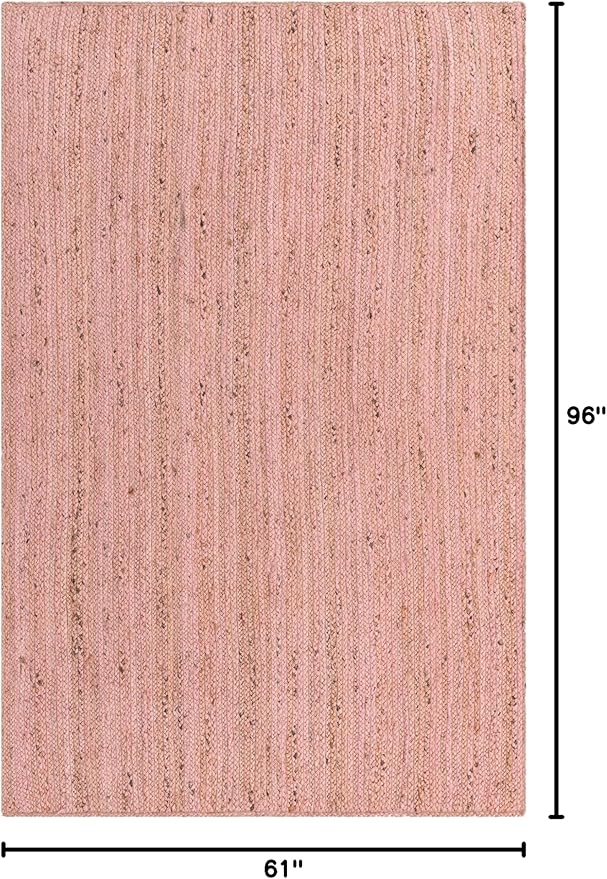 Unique Loom Braided Jute Collection Area Rug - Dhaka (5' 1" x 8' Rectangle, Light Pink)