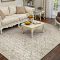 HUGEAR Brown Area Rug 5x7 Machine Washable Living Room Rugs Distressed Neutral Vintage Floral Low Pile Carpet Bedroom Office Dining Room Laundry Room Non Slip Soft Lightweight