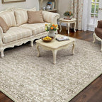 HUGEAR Brown Area Rug 5x7 Machine Washable Living Room Rugs Distressed Neutral Vintage Floral Low Pile Carpet Bedroom Office Dining Room Laundry Room Non Slip Soft Lightweight