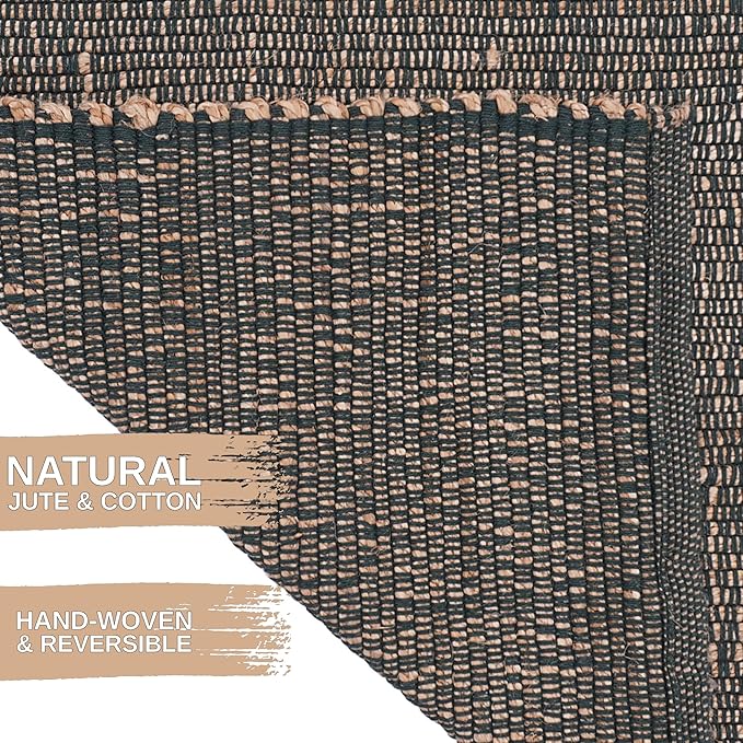 Green Jute & Cotton Braided Rug Runner 2' x 4' – Reversible Soft Accent Rug for Entryway, Kitchen, Bathroom