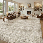 12x15 Washable Area Rug Brown Neutral Abstract Living Room Large Carpet Non Slip Bedroom Indoor Office Dining Room Low Pile Thin Rug