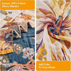 Boho Floral Throw Blanket, 100% Cotton Muslin Ultra Soft Sofa & Couch Cover, Bohemian Home Decor Gauze Quilt (Flower and Butterfly, 60"x80")