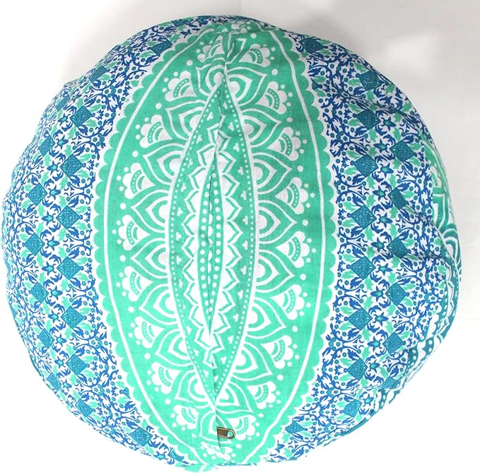 INDIAN CRAFT CASTLE ICC Mandala Barmeri Large Floor Pillow Cover Cushion Meditation Seating Ottoman Throw Cover Hippie Decorative Zipped Bohemian Pouf Ottoman Cases Green Ombre 18" Round