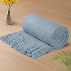 Vonty Light Blue Knitted Blanket with Tassels Fringe 50" x 60", Super Soft Knit Throw Blanket, Farmhouse Decorative Lightweight Blanket for Couch, Bed, Sofa