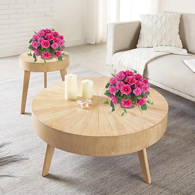 Briful 2 Pack Fake Morning Glory with Handwoven Basket - 8.2" Hot Pink Faux Potted Flowers Silk Floral Table Centerpiece for Home Office Room Shelf Desk Decor