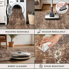 Brown Rug for Living Room 10x12 - Large Vintage Western Eclectic Unique Neutral Taupe, Washable Low Pile Non-Slip Area Rug for Dining Under Table, Bedroom Under Bed, Home Office