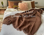 KyraHome 100% Organic Cotton Throw Blankets for Couch, 50" x60“, Pre-Washed Breathable Lightweight Gauze Muslin Blankets for Adults, Kid, All-Season, Brown