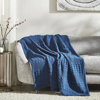 VHC Brands 100% Cotton Waffle Weave Navy Blue Throw 50x60, Decorative Cotton Throw Blanket, Boho Farmhouse Bedroom, Living Room Decor for Bed, Couch, or Sofa