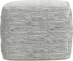 SIMPLIHOME Fredrik Boho Square Pouf in Cream Woven Genuine Leather for the Living Room, Bedroom and Kids Room
