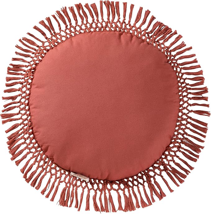 Indigo Ink - Decorative Throw Pillows for Couch or Bed, Boho Home Décor Round Cotton 20" x 20" Pillow with Tassels (Tufted Medallion Collection, Ginger Spice)