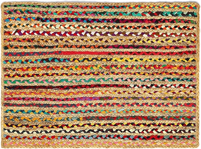 · REDEARTH · Jute Cotton Chindi Area Rug - 2'x3' Rectangular Rug, Handwoven, Non-Shedding, Soft & Durable – Multi Tones for Home Décor in Living Room, Dining Room, Bedroom