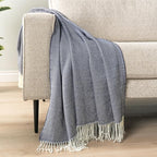 PAVILIA Herringbone Blanket Throw with Fringe,Faux Cashmere Knitted Throw with Tassels for Couch Bed,Decorative Farmhouse Soft Lightweight Plush Fuzzy Cozy,50x60,Herringbone - Navy Blue