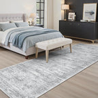 Washable Runner Rug, 2'6" x 8' Non-Slip Kitchen Vintage Foldable Hallway Runners for Entryway, Laundry, Bedroom, Grey
