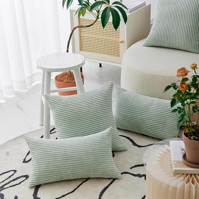 Home Brilliant Sage Green Lumbar Spring Pillow Cover Corduroy Plush Velvet Oblong Decorative Rectangle Pillowcases for Bed Couch Sofa St Patricks Day Decor, Set of 2, 12 x 20 inches(30x50cm), Mint