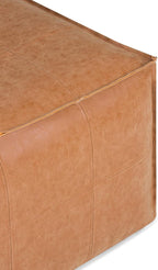 SIMPLIHOME Brody Large Square Coffee Table Pouf - 30 inch Wide Upholstered Vegan Leather Ottoman in Distressed Brown, Boho Footstool, Coffee Table or Extra Seating for Living Room, Assembled
