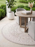 Rugs.com Outdoor Aztec Collection Rug – 5 Ft Round Light Gray Flatweave Rug Perfect for Kitchens, Dining Rooms