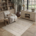 HUGEAR 3x5 Entryway Area Rug Vintage Beige Small Rug Machine Washable Door Mat Retro Floral Low Pile Carpet Vacuumable Distressed Throw Rug Entrance Kitchen Bedroom Bathroom Non Slip Lightweight
