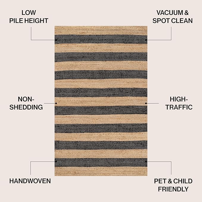 JONATHAN Y Jayden Woven Jute Stripe Natural/Black Indoor Area Rug, 5x8, Rustic, Farmhouse, Traditional, Lodge, Easy-Cleaning for Living Room, Bedroom, Kitchen, Non-Shedding (NRF202B-5)