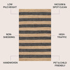 JONATHAN Y Jayden Woven Jute Stripe Natural/Black Indoor Area Rug, 4x6, Rustic, Farmhouse, Traditional, Lodge, Easy-Cleaning for Living Room, Bedroom, Kitchen, Non-Shedding (NRF202B-4)