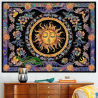 Accnicc Sun and Moon Tapestry Psychedelic Floral Plant Tapestries for Bedroom Aesthetic Hippie Boho Flower Tapestry Wall Hanging for Dorm Living Room (60'' × 44'')