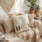 Fluffy Tufted Easter Pillow Cover with Soft Embroidered Bunny, Textured Boho Cotton Canvas Throw Pillow Case for Spring Farmhouse Sofa Couch Decoration, 18x18 inches, 1PCS (Cover Only)