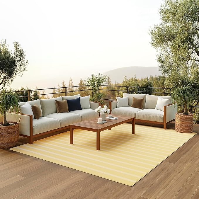 Nourison Home Positano Yellow Ivory 6' x 9' Area Rug - Easy Clean, Non Shedding, Bed Room, Living Room, Dining Room, Kitchen (6' x 9')