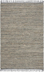 SAFAVIEH Vintage Leather Collection Accent Rug - 4' x 6', Grey, Handmade Boho Fringe Leather & Jute, Ideal for High Traffic Areas in Entryway, Living Room, Bedroom (VTL203F)