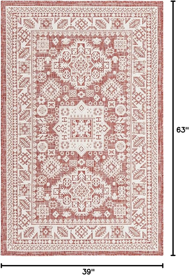 Rugs.com Outdoor Aztec Collection Rug – 3' x 5' Rust Red Flatweave Rug Perfect for Living Rooms, Large Dining Rooms, Open Floorplans