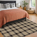 5x7 Farmhouse Rugs for Living Room - Easy Jute Area Rug for Large Entryway Indoor Outdoor, Patio, Bedroom Under Bed, Washable Non Slip Rustic Woven Checkered Plaid Black and Tan Carpet