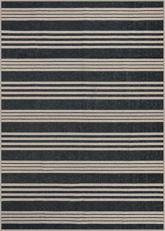 Lahome Elance Striped Easy Jute Outdoor Patio Rug, Washable 5x7 Area Rugs for Living Room Office Indoor Outdoor Carpet, Farmhouse Non Shedding Stain Resistance Carpet for Dining Room Backyard Deck