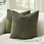 Topfinel Set of 2 Olive Green Decorative Throw Pillow Covers 16x16 Inches for Couch Bed Sofa, Boho Aesthetic Home Decor, Soft Corduroy Striped Patchwork Windmill Textured Cushion Cases 40x40 cm