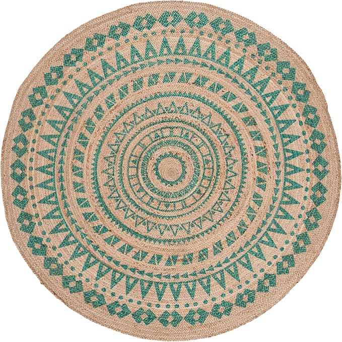 SAFAVIEH Natural Fiber Round Collection 6' Round Teal NF802E Handmade Boho Mandala Braided Jute Area Rug