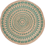 SAFAVIEH Natural Fiber Round Collection 6' Round Teal NF802E Handmade Boho Mandala Braided Jute Area Rug