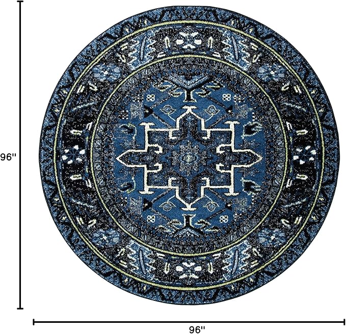 SAFAVIEH Vintage Hamadan Collection Area Rug - 8' Round, Blue & Grey, Traditional Persian Design, Non-Shedding & Easy to Clean, Ideal for Living Room, Bedroom, Dining Space (VTH211N)