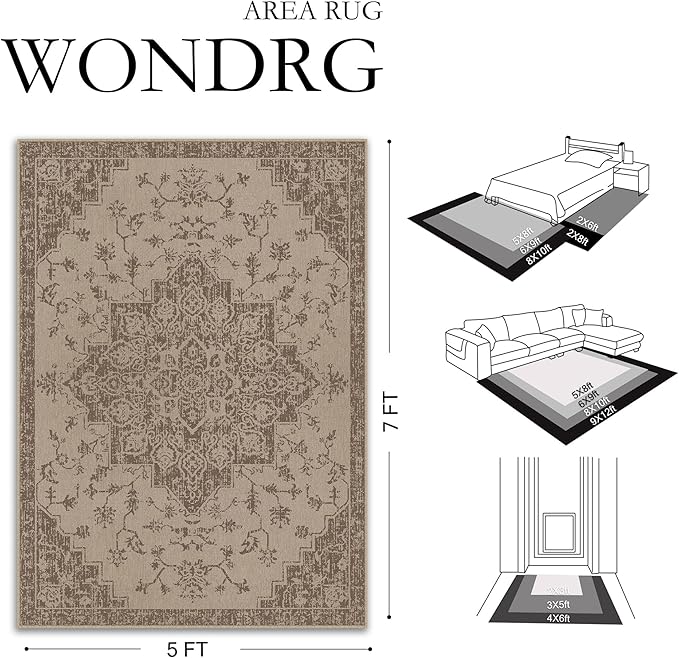 2x6 Easy Jute Runner Rug Washable Brown Floral Hallway Outdoor Rug for Patio Lightweight Non Slip No Sheding Carpet Entryway Doormat Bathroom Backyard Porch Kitchen Bedroom