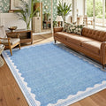 GarveeHome Scalloped Blue Washable Area Rug 6x9 Rugs for Living Room Soft Low-Pile Solid Large Carpet for Bedroom Dining Nursery Non Slip Mat with Rubber