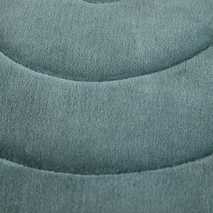 SIMPLIHOME Vivienne Round Pouf - 20 inch Wide Upholstered Velvet Ottoman in Turquoise, Boho-Style Footstool, Extra Seating or Accent Piece for Living Room or Bedroom with Stitching Detail, Assembled