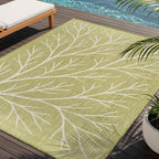 Washable Indoor Outdoor Rug 9x12 Modern Area Rugs Branch Pattern Non Shedding Waterproof Easy Clean Patio Deck Porch Living Room Bedroom Garden RV (9 X 12 Olive)