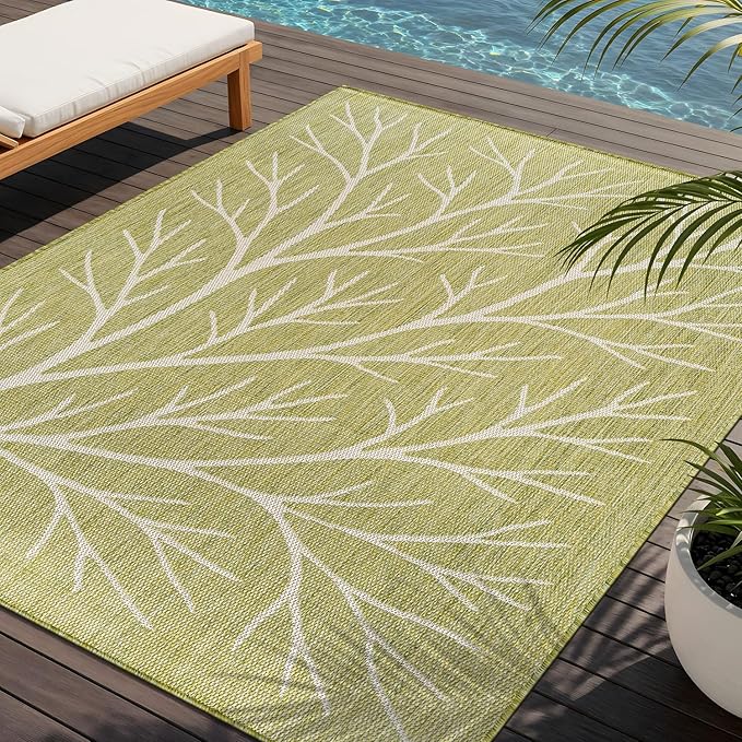 Washable Indoor Outdoor Rug 8x10 Modern Area Rugs Branch Pattern Non Shedding Waterproof Easy Clean Patio Deck Porch Living Room Bedroom Garden RV (8 X 10 Olive)