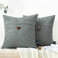 Phantoscope Pack of 2 Farmhouse Throw Pillow Covers Button Vintage Linen Decorative Pillow Cases for Couch Bed and Chair Gray 20 x 20 inches 50 x 50 cm