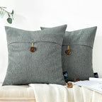 Phantoscope Pack of 2 Farmhouse Throw Pillow Covers Button Vintage Linen Decorative Pillow Cases for Couch Bed and Chair Gray 20 x 20 inches 50 x 50 cm