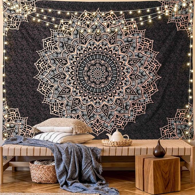 Edeesky Black Mandala Tapestry Wall Hanging Psychedelic Wall Tapestry Aesthetic Indian Hippie Decor Bohemian Art Boho Home Decoration for Bedroom,Living Room,Dorm