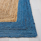 SAFAVIEH Natural Fiber Collection Area Rug - 5' x 8', Natural & Blue, Handmade Flat Weave Boho Farmhouse Rustic Border Jute, Ideal for High Traffic Areas in Living Room, Bedroom (NFB852M)