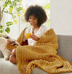 Madison Park Boho Throw Blanket, Soft Blanket Handmade Gift Home Decor, Lightweight & Breathable All Seasons Spring Chunky Knit Blanket, Knitted Throw for Couch, Bed Blanket, 50"x60" Yellow